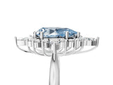 Platinum Fancy Blue Pear Cut Halo Diamond Cluster Ring with Marquise and Round Stones on a White Gold Band with Prong Setting_5