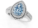 Platinum Fancy Blue Pear Cut Halo Diamond Ring with Beaded Split Shank and Four-Prong Setting_7