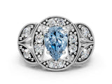 Platinum Fancy Blue Pear Cut Halo Milgrain Diamond Engagement Ring with Leaf Band and Four-Prong Setting_12