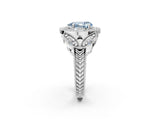 Platinum Fancy Blue Pear Cut Halo Milgrain Diamond Engagement Ring with Leaf Band and Four-Prong Setting_14