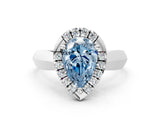 Platinum Fancy Blue Pear  Cut Halo Solitaire Engagement Ring with Square Band and Four-Prong Setting_12