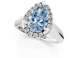Platinum Fancy Blue Pear  Cut Halo Solitaire Engagement Ring with Square Band and Four-Prong Setting_13