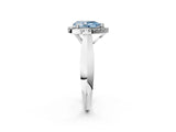 Platinum Fancy Blue Pear  Cut Halo Solitaire Engagement Ring with Square Band and Four-Prong Setting_14