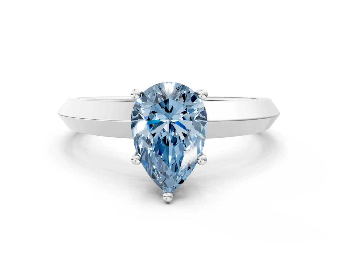 Platinum Fancy Blue Pear  Cut Solitaire Engagement Ring with Flat Band and Four-Prong Setting 1