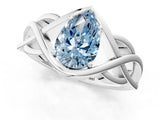 Platinum Fancy Blue Pear Cut Solitaire Intertwined Band Prong Setting Ring_7
