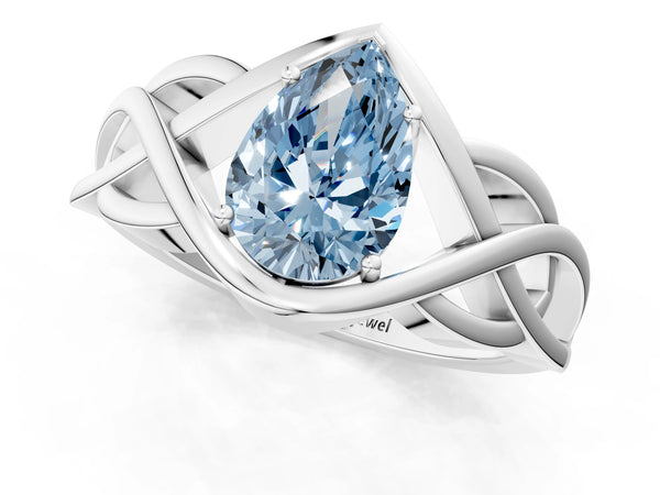 Platinum Pear-Shaped Woven Solitaire Engagement Ring Setting for Fancy Blue Center