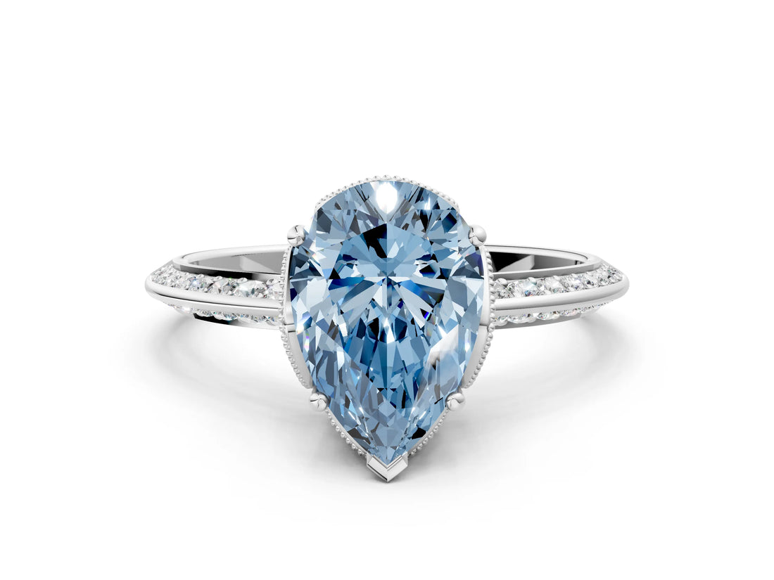 Platinum Fancy Blue Pear Cut Solitaire Split Shank Pave Diamond Engagement Ring with Four-Prong Setting_6