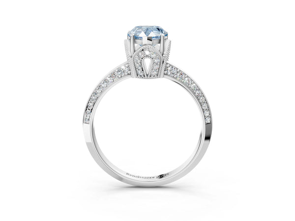 Platinum Pear-Shaped Graduated Pave Engagement Ring Setting for Fancy Blue Center