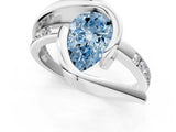 Platinum Fancy Blue Pear Cut Solitaire Tension-Set Diamond Split Shank Ring_7