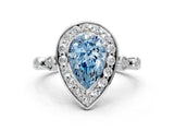 Platinum Fancy Blue Pear  Halo Diamond Engagement Ring with Twisted Band and Four-Prong Setting 1