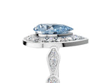 Platinum Fancy Blue Pear  Halo Diamond Engagement Ring with Twisted Band and Four-Prong Setting