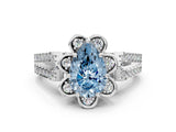 Platinum Fancy Blue Pear  Halo Diamond Floral Split Shank Engagement Ring 1