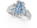 Platinum Fancy Blue Pear  Halo Diamond Floral Split Shank Engagement Ring 2