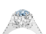 Platinum Fancy Blue Pear  Halo Diamond Floral Split Shank Engagement Ring 5