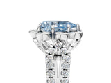 Platinum Fancy Blue Pear  Halo Diamond Floral Split Shank Engagement Ring