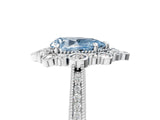 Platinum Fancy Blue Pear  Halo Milgrain Pave Diamond Ring with Four-Prong Setting