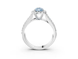 Platinum Fancy Blue Pear  Halo Round Diamond Pave Band with Prong Setting 5