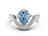 Platinum Fancy Blue Pear  Solitaire Diamond Engagement Ring with Pave Band and Four-Prong Setting