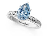 Platinum Fancy Blue Pear  Solitaire Diamond Engagement Ring with XO Engraved Band and Four-Prong Setting 1