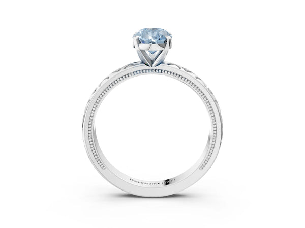 Platinum Fancy Blue Pear  Solitaire Diamond Engagement Ring with XO Engraved Band and Four-Prong Setting