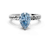 Platinum Fancy Blue Pear  Solitaire Diamond Engagement Ring with XO Engraved Band and Four-Prong Setting