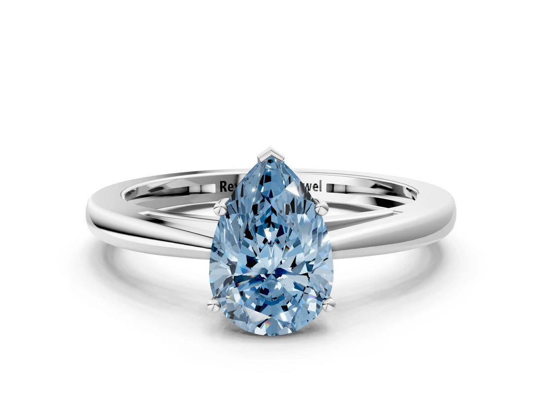 Platinum Fancy Blue Pear  Solitaire Diamond Ring with Split Shank and Four-Prong Setting_12