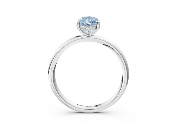 Platinum Fancy Blue Pear  Solitaire Diamond Ring with a Classic Band and Four-Prong Setting