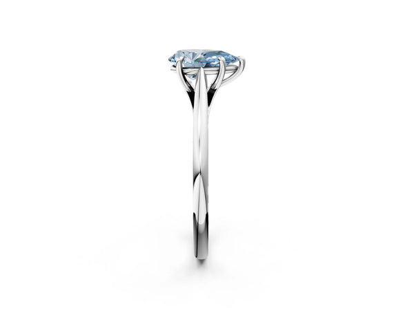 Platinum Fancy Blue Pear  Solitaire Engagement Ring with Four-Prong Setting and Classic Band