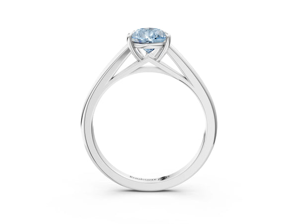 Platinum Fancy Blue Pear  Solitaire Engagement Ring with Four-Prong Setting and Classic Band