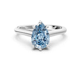 Platinum Fancy Blue Pear  Solitaire Engagement Ring with Six-Prong Setting and Classic Band
