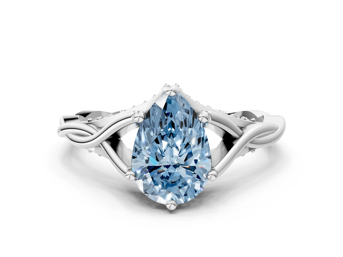 Platinum Fancy Blue Pear  Solitaire Twist Band Six-Prong Setting 1