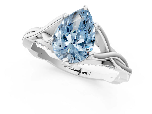 Platinum Fancy Blue Pear  Solitaire Twist Band Six-Prong Setting
