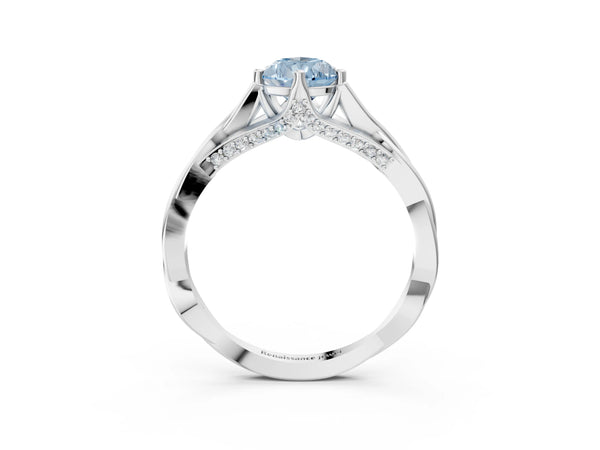 Platinum Fancy Blue Pear  Solitaire Twist Band Six-Prong Setting