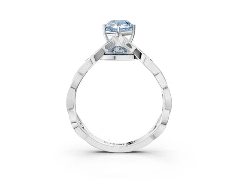 Platinum Fancy Blue Pear  Solitaire Twist Band with Leaf Prong Setting 4