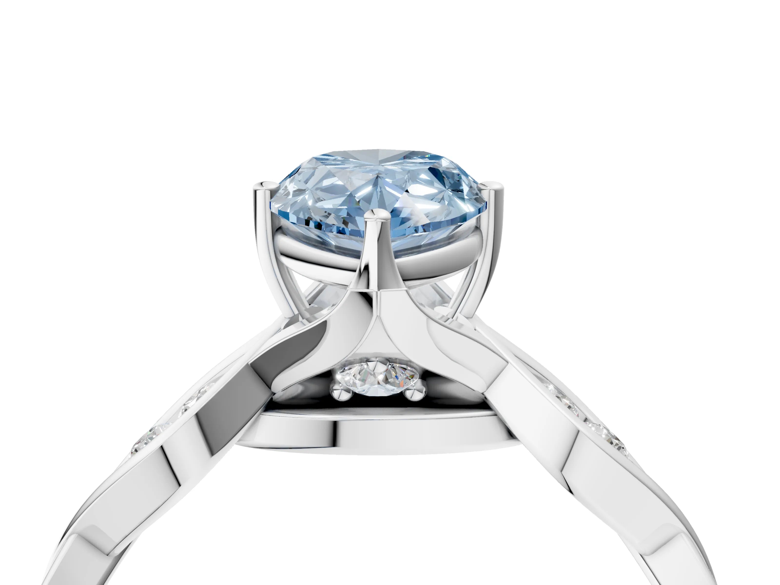 Platinum Fancy Blue Pear  Solitaire Twist Band with Leaf Prong Setting 5