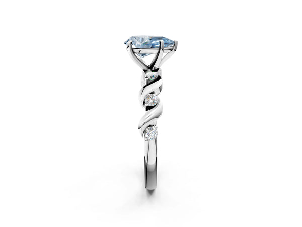 Platinum Fancy Blue Pear  Solitaire Twisted Band with Prong Setting