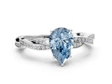Platinum Fancy Blue Pear  Solitaire Twisted Pave Diamond Ring with Four-Prong Setting_1