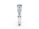 Platinum Fancy Blue Princess  Brilliant Solitaire with Side Stones on a Pave Band and Four-Prong Setting_14