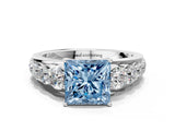 Platinum Fancy Blue Princess Cut Brilliant Diamond Pavé Band with Six-Prong Setting_18