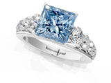 Platinum Fancy Blue Princess Cut Brilliant Diamond Pavé Band with Six-Prong Setting_19