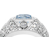 Platinum Fancy Blue Princess Cut Brilliant Halo Pave Diamond Milgrain Ring_16