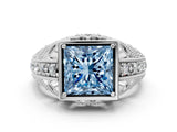 Platinum Fancy Blue Princess Cut Brilliant Milgrain Filigree Diamond Ring with Square Prong Setting_12