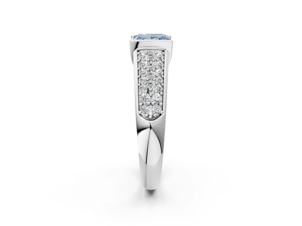 Platinum Fancy Blue Princess Cut Diamond Channel Set Pave Band with Tension Prong Setting