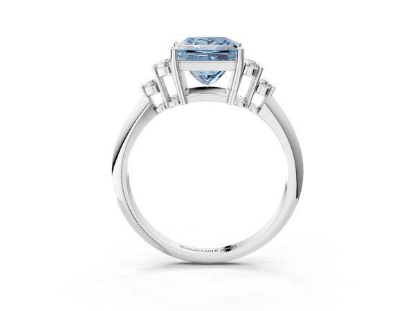 Platinum Princess Cut Cluster Accent Engagement Ring Setting for Fancy Blue Center