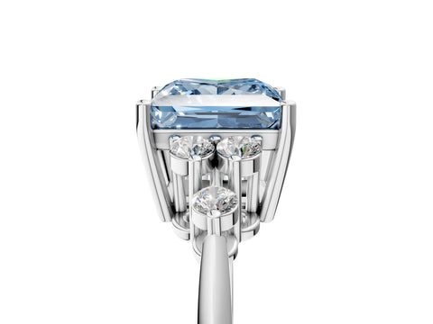 Platinum Fancy Blue Princess Cut Cut Diamond Cluster Ring with Solitaire Band and Four-Prong Setting_23