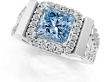 Platinum Fancy Blue Princess Cut Cut Halo Split Shank Prong Set Ring_7