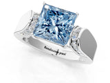 Platinum Fancy Blue Princess Cut Diamond Channel Set Solitaire Ring with Four-Prong Setting_96