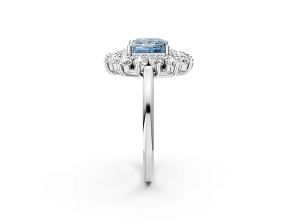 Platinum Princess Cut Floral Double Halo Engagement Ring Setting for Fancy Blue Center