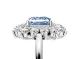 Platinum Fancy Blue Princess Cut Diamond Floral Double Halo Engagement Ring with Prong Setting_197