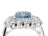 Platinum Fancy Blue Princess Cut Diamond Floral Double Halo Engagement Ring with Prong Setting_46